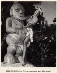 A photo from 1963 with owner Mireille Thornton and a Barney West Tiki.