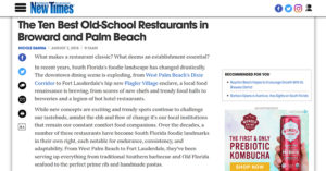 Screenshot of New Times's article about ten best old-school restaurants in Broward and Palm Beach.